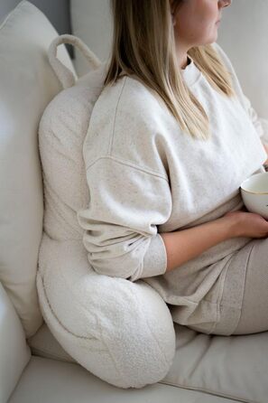 Подушка для спини з підлокітниками Flumi для читання, перегляду телевізора та відпочинку. Зручна подушка для ліжка та дивана з знімним чохлом, м'яка піна, з ручкою (Бежевий Boucle)