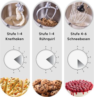 Кухонна машина Karaca Blendburst 1400W з 6 швидкостями, 5.7л чаша з нержавіючої сталі, подвійний гак для тіста, міксер, насадки для збивання та замішування, сірий колір