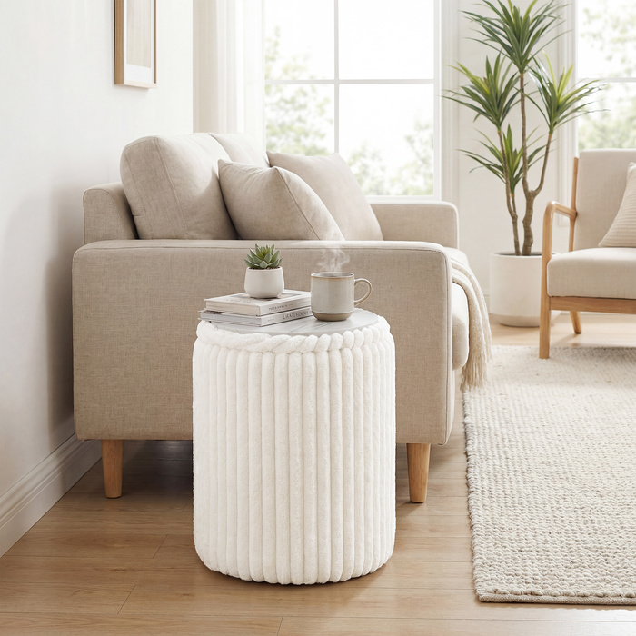 Пуф-комод з двосторонньою кришкою, сучасний велюровий пуф у стилі корду для вітальні та спальні, білий