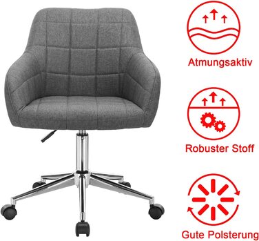 Офісний стілець WOLTU BS79dgr робочий стілець робочий стілець стілець обертовий стілець крісло-коляска офісне крісло з безступінчатим регулюванням по висоті зі спинкою і підлокітниками (темно-сірий, лляної)