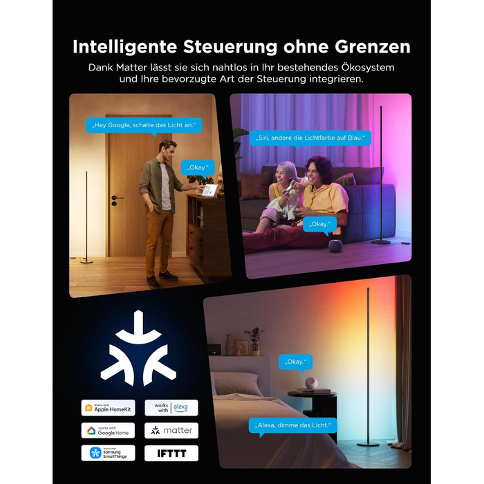 Govee RGBIC LED Торшер WiFi, Димування, Alexa/Matter, 16 млн кольорів, 85 режимів, Музичний режим, DIY, Чорний