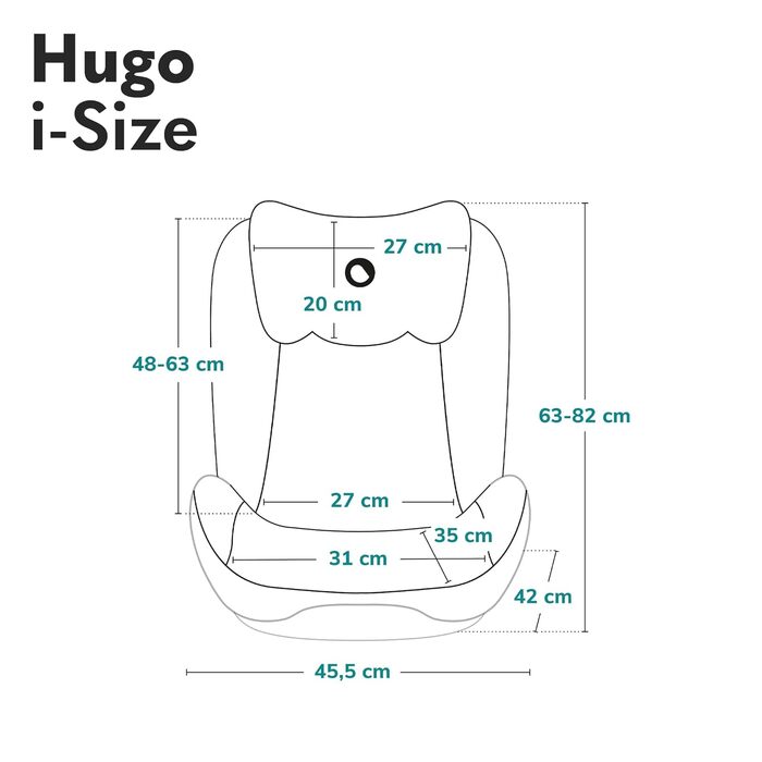 Дитяче автокрісло LIONELO HUGO I-SIZE, група 2 3, від 100-150 см, установка ISOFIX, регульований підголівник, піна з ефектом пам'яті, бічний захист, зручні підлокітники (Black Carbon)