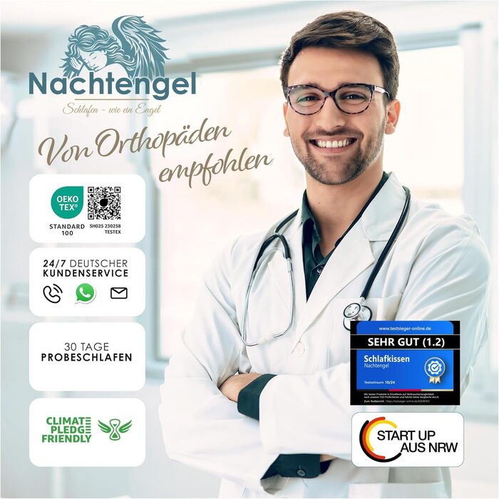 Ортопедична подушка для сну 40x60 з Memory Foam та підтримкою шиї – біла подушка для спини, живота та бокового сну Oeko-TEX, 12 см