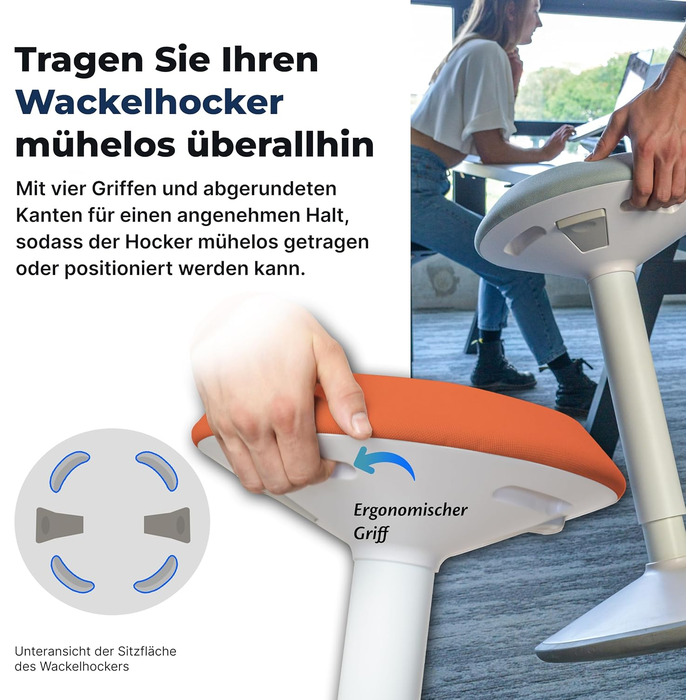 Ергономічний офісний стілець-хокер з регулюванням висоти та ефектом балансування, помаранчевий (55-80 см). Тест-переможець! Стілець для стоячої роботи