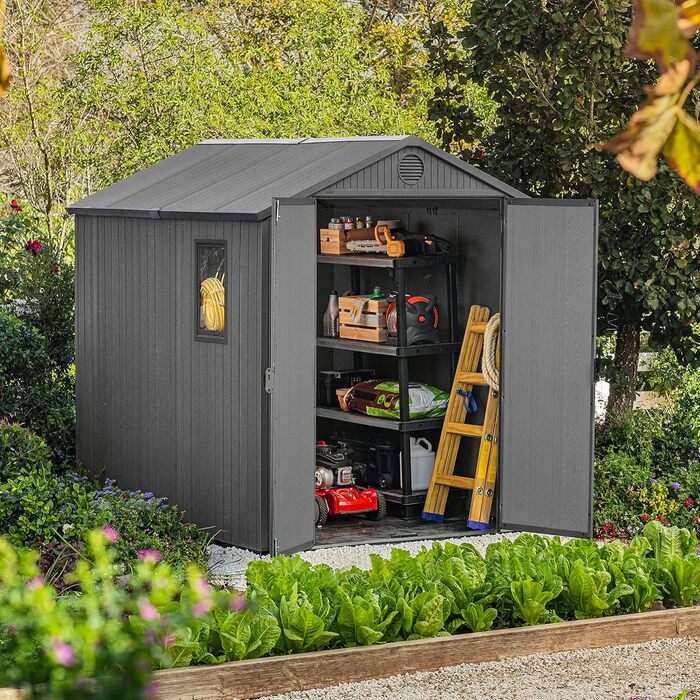 Садовий будинок Keter Darwin 2,8 м², сірий (6x8) - пластиковий, з вентиляцією та одними дверима, 25x184x205 см