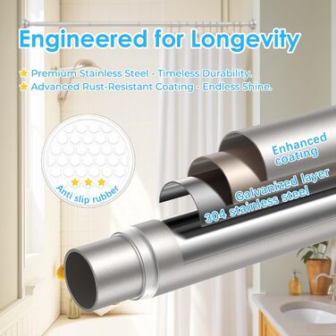 Штанга для штор без свердління AIZESI 113-197 см, телескопічна, для душу/завіси, регульована, діаметр 22 мм, нікель
