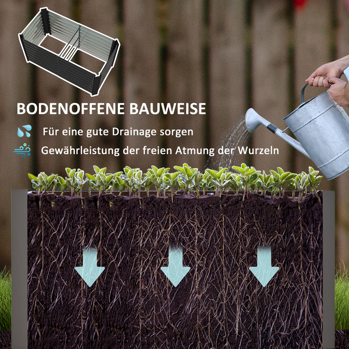 Набір з двох raised beds (високих грядок), ящики для вирощування рослин, поглиблені, металеві, 120 x 60 x 60 см, темно-сірі