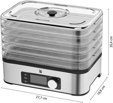 Сушарка для фруктів та овочів WMF Küchenminis Edelstahl, 5 ящиків, 30-70°C, таймер до 24 год, з контейнерами для зберігання