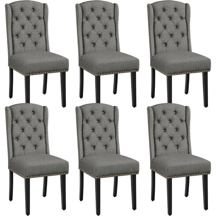 Крісло кухонне Yaheetech з підлокітниками та спинкою у вигляді крила, оббивка, до 140 кг, сіре (6, світло-сіре)