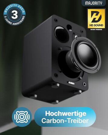 Активні колонки Majority D70X Bluetooth | HDMI ARC | Студійний монітор DJ з вуглецевими мембранами | 70W стерео колонки для ПК | Монітори з пультом дистанційного керування (Чорний)