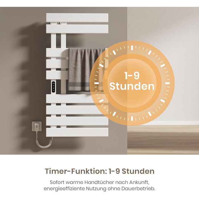 Електричний рушникосушар EMKE з Wi-Fi, 1000x500 мм, 320W, чорний (правий)