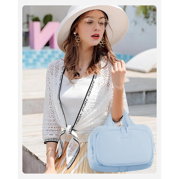 Сумка для косметики OVEVOOK для жінок, велика, з водонепроникним відділенням, рожева (L, блакитна)