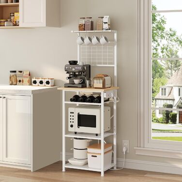 Стелаж кухонний з розетками, підлоговий, 35x48x135 см, 4 гачки, станція для кави з тримачем для пляшок, вінтажний, чорний ABRHR23UE01 (білий)