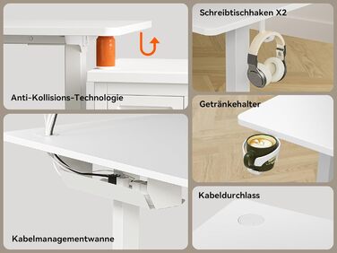 Електричний кутовий стіл L-подібної форми, 190 x 150 см. Регулювання висоти, стіл для офісу, ігровий стіл з керуванням кабелями, білий.