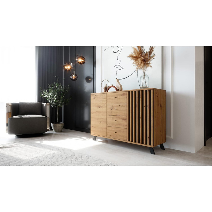 Комод Newroom Дикий дуб Антрацит - 118x85x40 см - Сервант Modern Vintage - Highboard Credenza