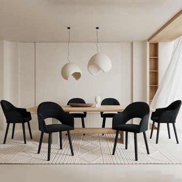 Набір з 6 кухонних стільців для їдальні з підлокітниками, бежевий, поліестер, дерев'яні ніжки