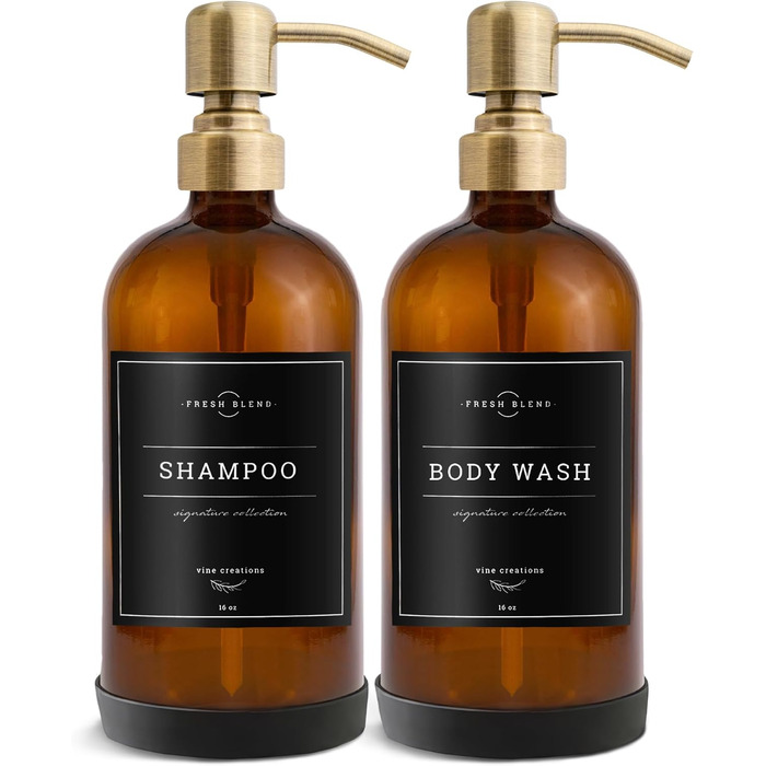 Набір дозаторів для мила 2 шт. з нержавіючою помпою, скляні, 475 мл (набір для кухні та ванної кімнати)