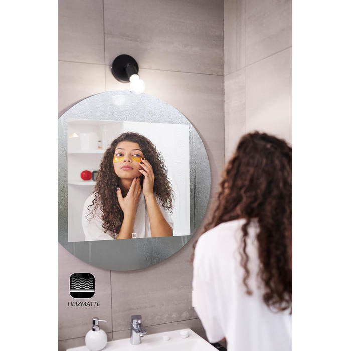 Дзеркало для ванної кімнати з підсвічуванням LED, діаметр 90 см, кругле. Нейтральне світло 4000K. Без додаткових функцій. Розміри 100x100 см.