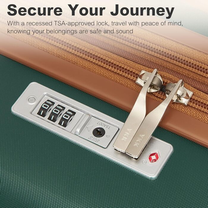 KONO Чемодан-Тролей середнього розміру, валіза для подорожей з ABS+PC, жорсткий корпус, 4 колеса, TSA замок (L) (65см, темно-зелений/коричневий)