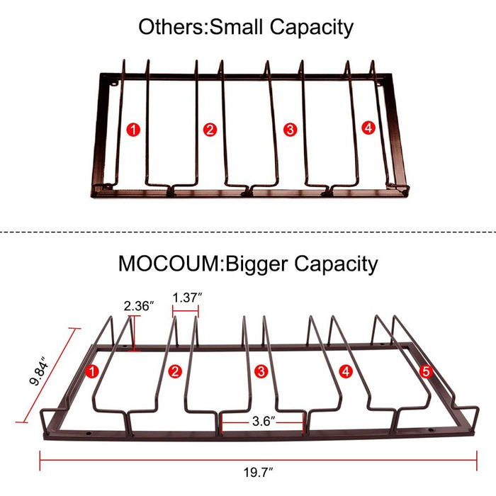 Підставка для келихів з дроту під шафу MOCOUM, 5 рядів, коричнева