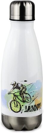 Ізольована пляшка для пиття для дітей, термос з нержавіючої сталі для школи, заняття спортом, персоналізована подарункова пляшка для води (гірський байкер, 350 мл)