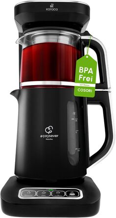 Чайоварка-робот Karaca Çaysever Pro 4-в-1: чайник, фільтр-кавоварка, 2500W, чорний/хром, з індикатором свіжості та голосовими підказками, об'єм 0,8 л (чайник) та 1,5 л (резервуар для води)