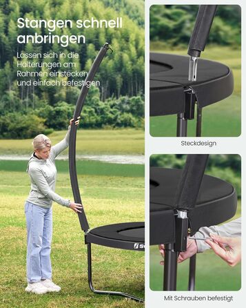 Батут SONGMICS садовий Ø305 см з захисною сіткою, драбиною та м'якими стійками, чорний