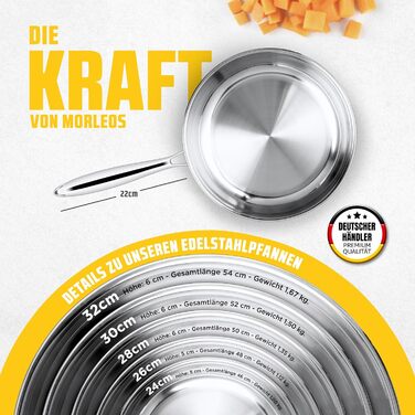 Сковорода Morleos керамічна Ø 32 см, без PFAS та PTFE, антипригарна, 5-шарова, 3 мм, для індукційних плит, з нержавіючої сталі, можна мити в посудомийній машині