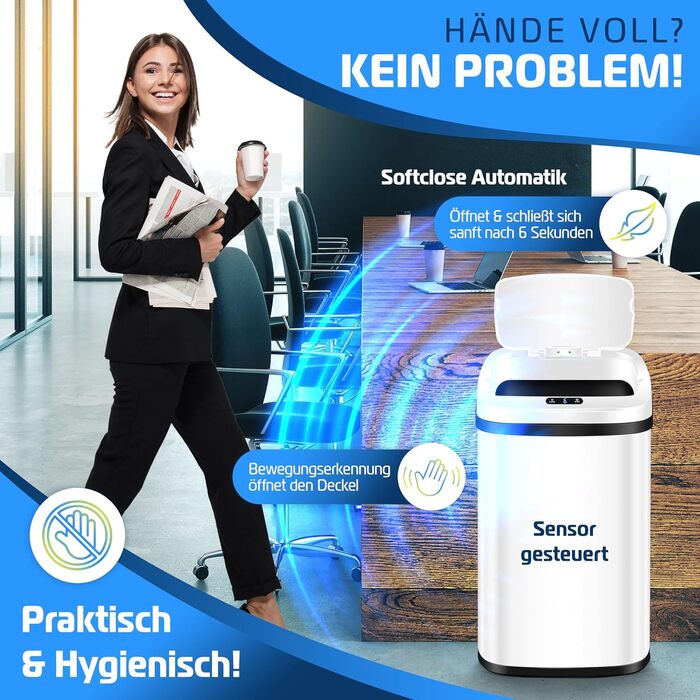 Сміттєве відро KESSER® Sensor з датчиком руху, 30 л, нержавіюча сталь, з м'яким закриттям кришки та LCD-дисплеєм