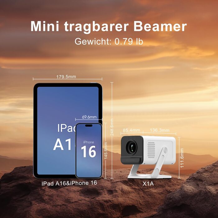 Портативний проєктор ZDSSY Beamer Klein 4K з Wi-Fi 6 та Bluetooth 5.2, автофокусом та корекцією трапеції, підтримкою Android/iPhone/PC/Mac/Switch/PS5