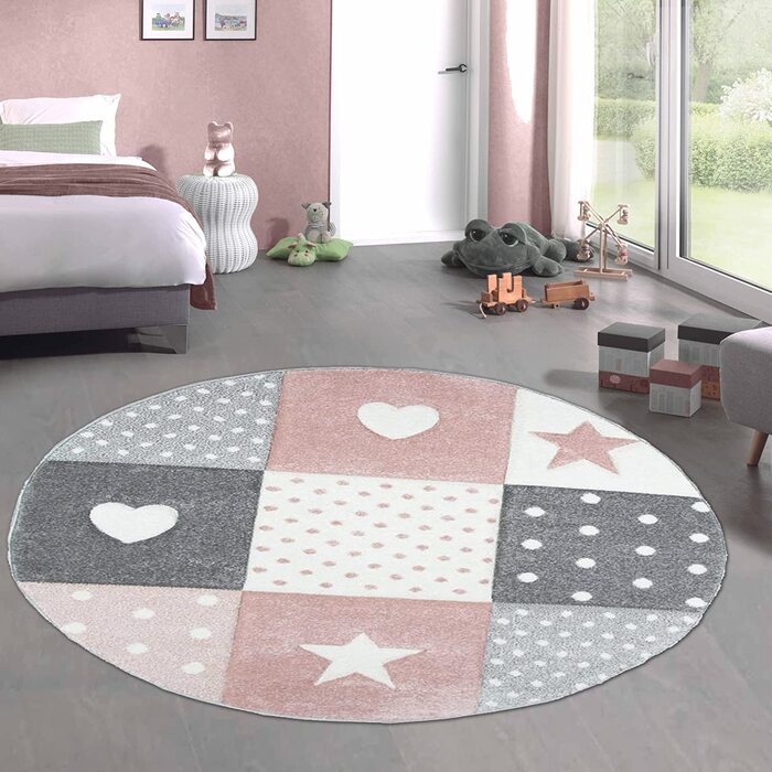 Дитячий ігровий килимок Дитячий килимок для дівчинки з зіркою-серцем розмір (160 см круглий, рожевий)