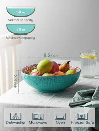 Салатник DOWAN 2000 мл, 2 шт., Ø24.1 см, порцеляновий, для пасти, мікрохвильовий, посудомийна машина, штабельований, різнокольоровий