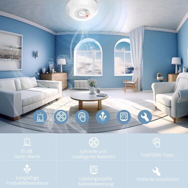 Пожежні сповіщувачі для дому та офісу з фотоелектричним датчиком 10 років, оптичний димовий сповіщувач на батарейці, 2 шт.