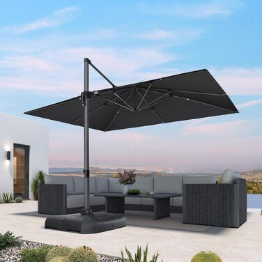 Парасолька від сонця PURPLE LEAF 300x400 см, велика підвісна парасолька-ампел з рукояткою, поворотом на 360° та хрест-підставкою для тераси та балкона, чорна