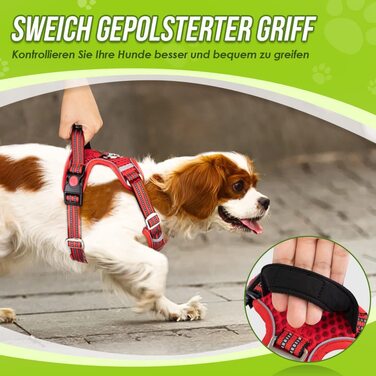 Шлейка для собак без натягу, дихаюча шлейка з повітряної сітки для маленьких, середніх і великих собак, захисний світловідбиваючий регульований жилет зі стабільною захисною ручкою, Червоний, XS Червоний XS