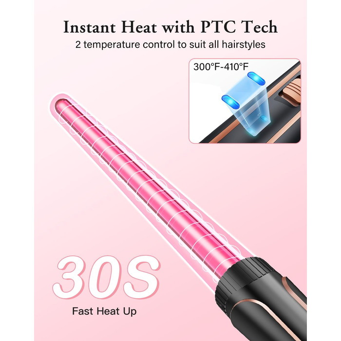 BESTOPE PRO Локкенстаб: Набір для завивки волосся 5-в-1 з 3 насадками, регулюванням температури, швидким нагрівом, рукавичкою та кліпсами, рожеве золото