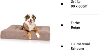 Ортопедична лежанка для собак Knuffelwuff Sofia XL - подушка для великих, середніх і малих собак - миється (80 x 60 см, бежевий)