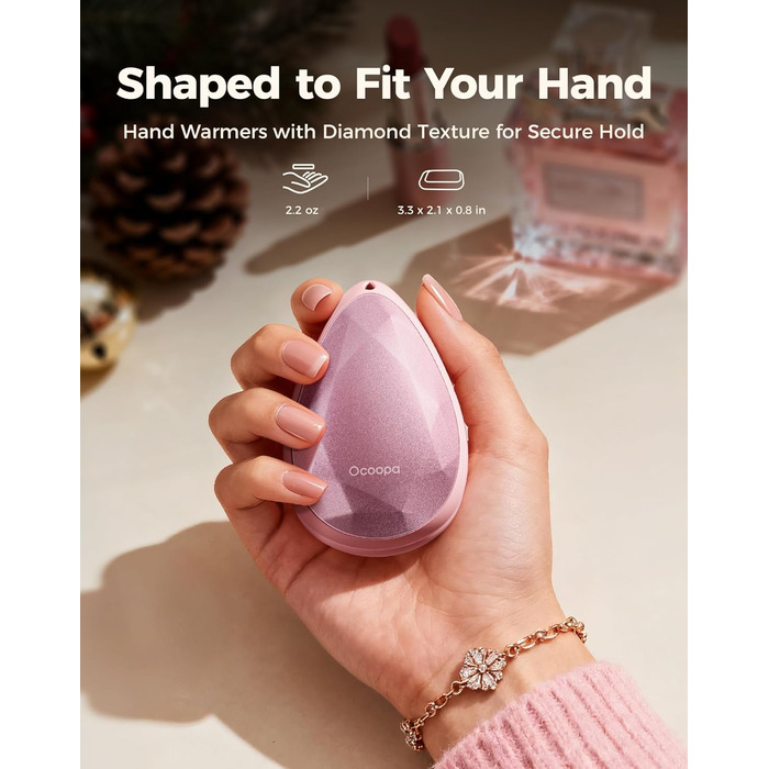 Електричні грілки для рук OCOOPA 2 шт. - стильні, рожеві, з магнітом, перезаряджаються, для жінок, Raynaud, піші прогулянки, кемпінг, подарунок