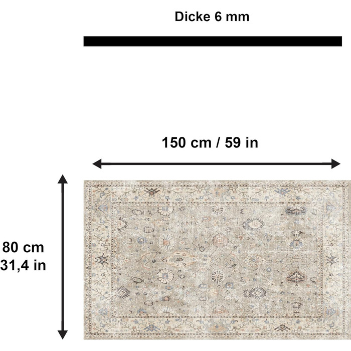 Друкований килим з синельного друку, виготовлений машиною 80 х 150 см, килим для вітальні, що миється, старовинний килим для спальні, антибактеріальний протиковзкий підкладковий кухонний килимок