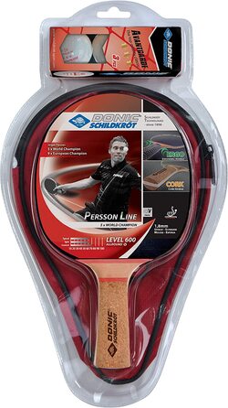Подарунковий набір для настільного тенісу Persson 600 з черепахою Donic, 1 ракетка з корковою ручкою, 3 м'ячі 3* , 1 чохол для ракетки, відмінний комплект для негайного старту (Persson 600, 788487)