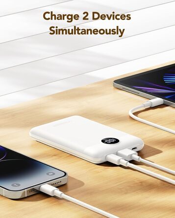 Вт, 10000 мАг, ультратонкий, USB-C, LED дисплей, для iPhone/Samsung/Huawei (білий), 22,5