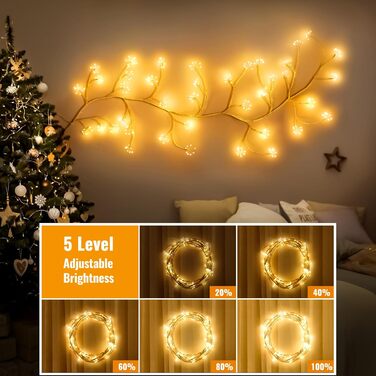 Льохіткерна гілка берези DAYLUMI, 96 LED, 8 режимів, для декору стін, вітальні, з розеткою, DIY, енергоклас F