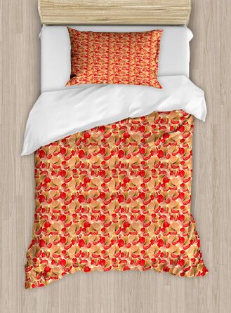Вінтажний набір підковдр для односпальних ліжок, абстрактні закручені квіти, стійкі до кліщів алергіки Підходить з наволочкою, 130 x 200 см - 70 x 50 см, Червоний абрикос