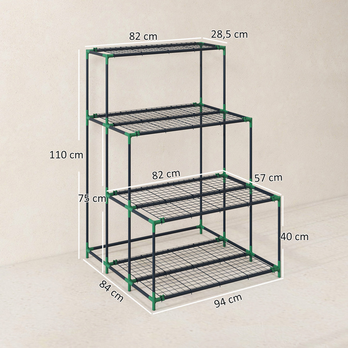 Багатоярусна підставка для квітів на 4 рівнях, висотою 110 см, з 24 кліпсами, полиця для рослин зі сталі, темно-зеленого кольору
