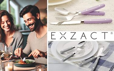 EXZACT Набір столових приборів 24 шт. з нержавіючої сталі, з ручками з заклепками/Столові прибори в ретро-стилі - 6 виделок, 6 ножів, 6 ложок, 6 чайних ложок - Рожевий