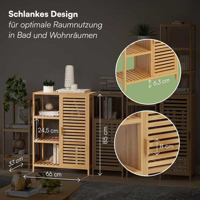 Бамбуковий шафка Bellamio Newa Badregal для ванної кімнати – 5 полиць, 140x33x33 см