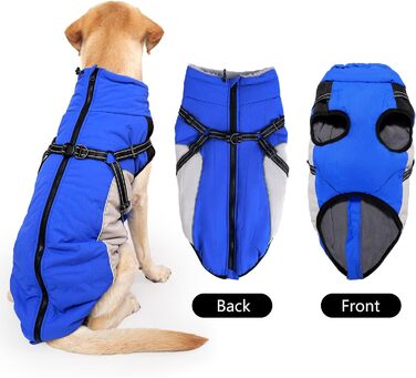 Пальто для собак водонепроникне та світловідбиваюче, зимова куртка для собак, синя, M