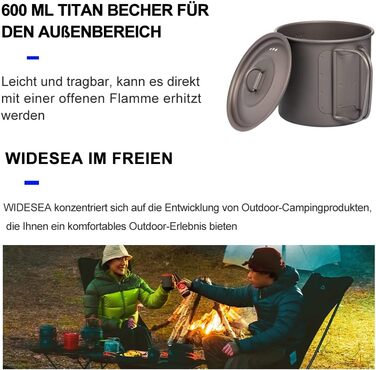 Титанова кружка Widesea 600 мл з foldable ручкою для кемпінгу та пікніків на природі