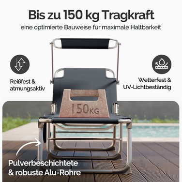 Шезлонг Ibiza Grey 190x59x29см Алюмінієвий навіс від сонця