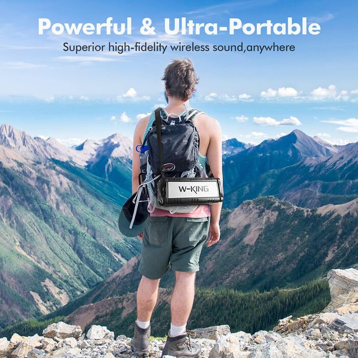 Портативна Bluetooth колонка W-KING 90W з глибоким басом, водонепроникна IPX6, Powerbank, AUX, TF, NFC, 40 годин роботи, EQ, чорно-біла